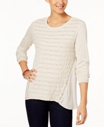 Style & Co Petite Cotton Pointelle-Knit High-Low Sweater, Created for Macy's