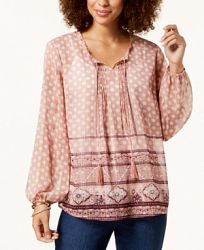 Style & Co Petite Printed Peasant Top, Created for Macy's