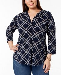 Charter Club Plus Size Printed V-Neck Top, Created for Macy's