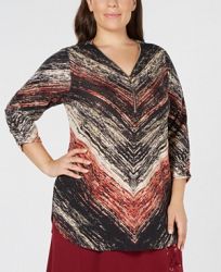 Jm Collection Plus Size Printed Zip-Neck Top, Created for Macy's