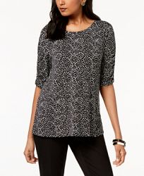 Alfani Print Ruched-Sleeve T-Shirt, Created for Macy's