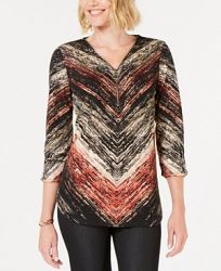 Jm Collection Printed Zip-Neck Top, Created for Macy's