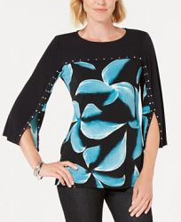 Jm Collection Printed Split-Sleeve Embellished Tunic, Created for Macy's