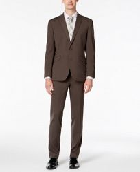 Kenneth Cole Reaction Men's Big & Tall Slim-Fit Techni-Cole Stretch Medium Brown Solid Suit