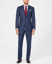 Tallia Men's Slim-Fit Stretch Navy Plaid Wool Suit