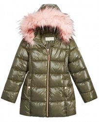 Michael Michael Kors Big Girls Hooded Puffer Jacket with Faux-Fur Trim