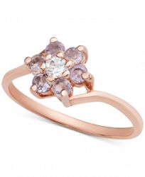 Amethyst Flower Ring (1/4 ct. t. w. ) & White Topaz (1/10 ct. t. w. ) Ring in 18k Rose Gold-Plated Sterling Silver