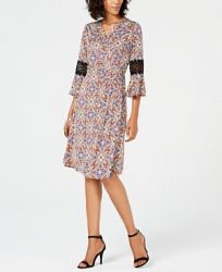 Ny Collection Petite Printed Faux-Wrap Dress with Crochet Trim