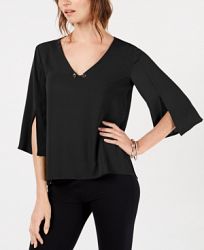 Ny Collection Petite Toggle-Neck Split-Sleeve Top
