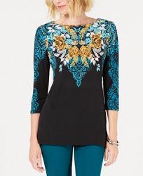 Jm Collection Printed 3/4-Sleeve Top, Created for Macy's