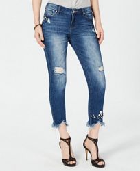I. n. c. Petite Embellished Fray-Hem Cropped Jeans, Created for Macy's