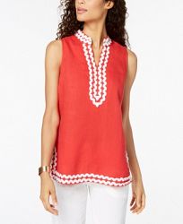 Charter Club Petite Embroidered Linen Tunic, Created for Macy's