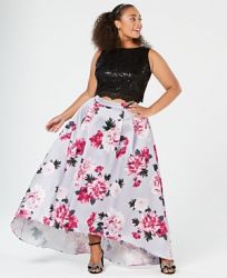 City Studios Trendy Plus Size 2-Pc. Sequin Floral Gown
