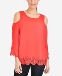 Ny Collection Cold-Shoulder Scalloped-Edge Top