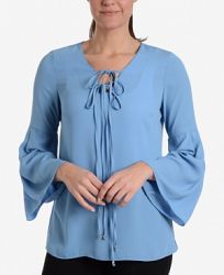 Ny Collection Tie-Front Bell-Sleeve Blouse