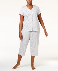 Charter Club Plus Size Picot-Trim Cropped Pajama Set, Created for Macy's