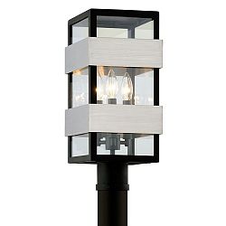 P6525 - Troy Lighting - Dana Point - Three Light Outdoor Post Lantern Textured Black/Brushed Stainless Finish - Dana Point