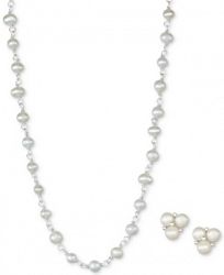 Cultured Freshwater Pearl 18" Strand Necklace (4-5mm) and Earrings (3-4mm) Set in Sterling Silver