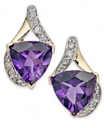 Amethyst (3-1/2 ct. t. w. ) & Diamond (1/8 ct. t. w. ) Stud Earrings in 14k Gold