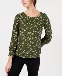 Ny Collection Petite Printed Button-Shoulder Top