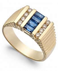 Men's Sapphire (9/10 ct. t. w. ) & Diamond (2/5 ct. t. w. ) Textured Ring in 14k Gold