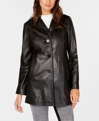 Anne Klein Petite Single-Breasted Leather Jacket