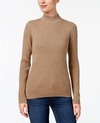 Karen Scott Petite Cotton Ribbed Mock-Neck Sweater, Created for Macy's
