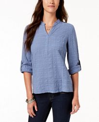 Style & Co Petite Cotton Textured Roll-Tab Top, Created for Macy's