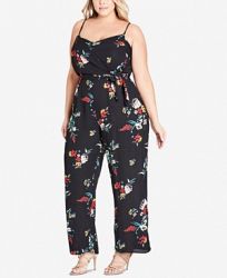 City Chic Trendy Plus Size Flowerette Printed Jumpsuit
