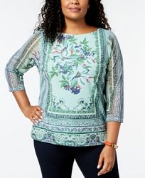 Charter Club Plus Size Printed Mesh Top, Created for Macy's