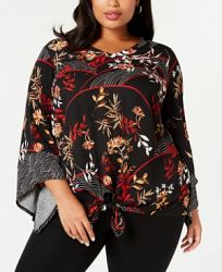 Alfani Plus Size Printed Tie-Front Top, Created for Macy's
