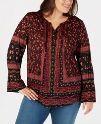 Style & Co Plus Size Mixed-Print Lantern-Sleeve Top, Created for Macy's