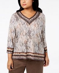 Alfred Dunner Plus Size Travel Light Printed Top