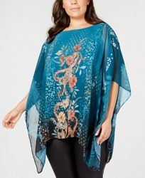Jm Collection Plus Size Printed Poncho, Created for Macy's