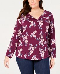 Style & Co Plus Size Printed Twist-Neckline Top, Created for Macy's
