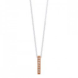 Unwritten Cubic Zirconia Bar Pendant Necklace in Sterling Silver and Rose Gold Flash