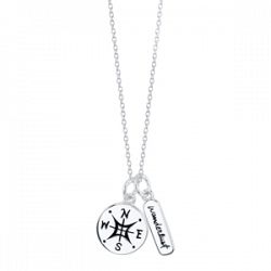 Unwritten "Wanderlust" Compass Double Pendant Necklace in Sterling Silver, 16" + 2" Extender