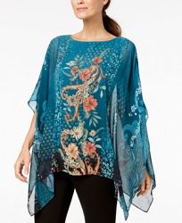 Jm Collection Printed Poncho Top