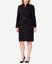 Tahari Asl Plus Size Belted Stand-Collar Skirt Suit