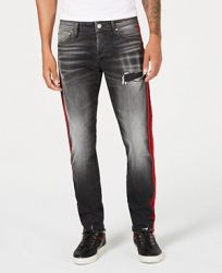 Jack & Jones Men's Glenn Slim-Straight Fit Side Stripe Ripped Jeans