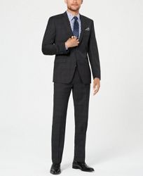 Tallia Men's Slim-Fit Stretch Black Plaid Wool Suit