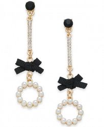 I. n. c. Gold-Tone Crystal, Stone, Imitation Pearl & Bow Linear Drop Earrings, Created for Macy's