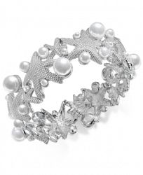 Charter Club Silver-Tone Imitation Pearl Starfish Stretch Bracelet, Created for Macy's