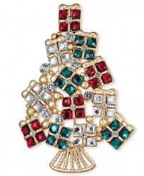 Charter Club Gold-Tone Stone & Crystal Christmas Present Tree Pin, Created for Macy's