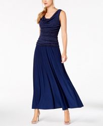 R & M Richards Petite Ruched Glitter-Embellished Gown