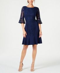 Ny Collection Petite Lace Flounce-Hem Dress