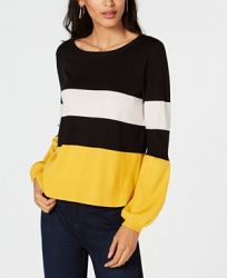 I. n. c. Petite Striped Puff Sleeve Sweater, Created for Macy's