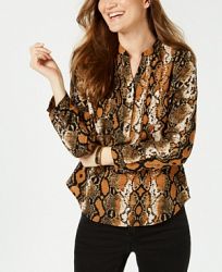 Ny Collection Petite Snakeskin-Print Pleated Top