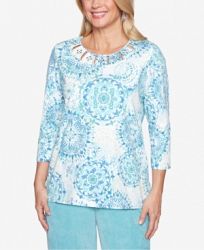 Alfred Dunner Petite Simply Irresistible Cut-Out Printed Top