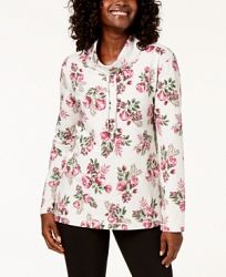 Karen Scott Petite Floral-Print Funnel-Neck Sweatshirt, Created for Macy's